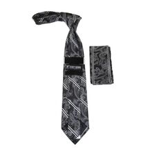 Men's Stacy Adams Tie and Hankie Set Fancy Woven Silky Satin #SAT69 Black image 2