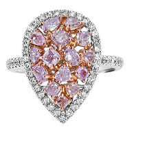Argyle 2.44ct Natural Fancy Pink &amp; White Diamonds Engagement Ring 18K Gold Pear - £3,851.55 GBP