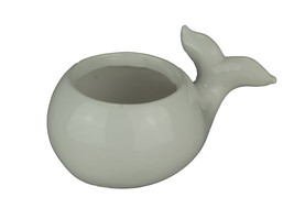 White Ceramic Coastal Decor Pudgy Whale Planter - $18.71