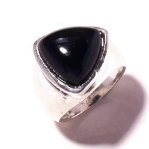 Cabochon Black Onyx Gemstone 925 Silver Overlay Handmade Triangular Ring US-7 - £9.51 GBP