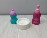 Barbie pink Doc McStuffins teal dog puppy bottles for vet set + Mattel bowl - $9.89