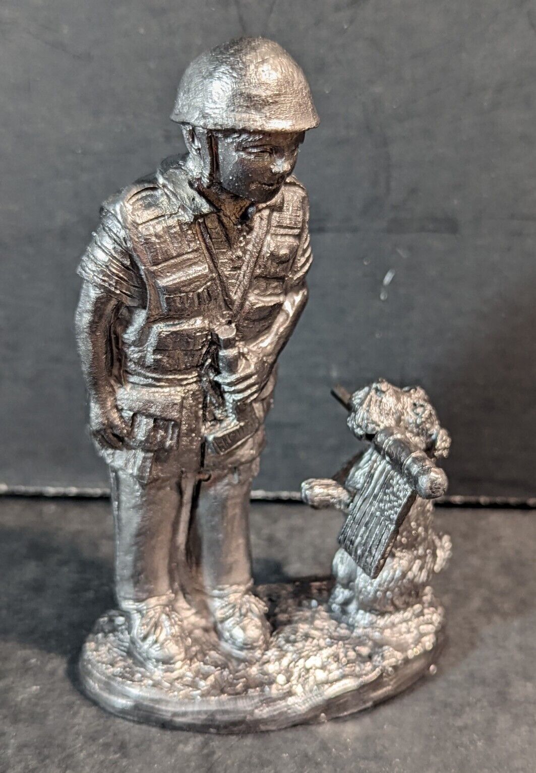 Primary image for Michael Ricker 4.5" Pewter Figurine 2004 Soldier with Dog holding Flag Signed