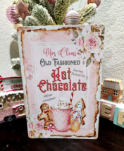 Christmas Shabby Chic Gingerbread Pink HOT CHOCOLATE Tin Wall Sign - $21.77