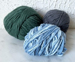 Lot of 3 Lily Cotton 4 Ply Yarn-1 Blue Ombre &amp; 2 Solid Colors-Grey-Forest Green - £6.78 GBP