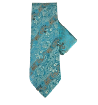 St. Patrick Men&#39;s Tie &amp; Hanky Set Turquoise Brown Silver Floral Pattern 3.5&quot; - £15.89 GBP