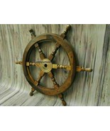 Nautical Wooden Ship Steering Wheel Pirate Decor Wood Brass Fishing Wall... - £79.52 GBP
