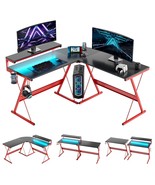 L-Shaped Carbon Fiber Gaming Computer Desk With RGB Lights &amp; Monitor Stand - £228.35 GBP