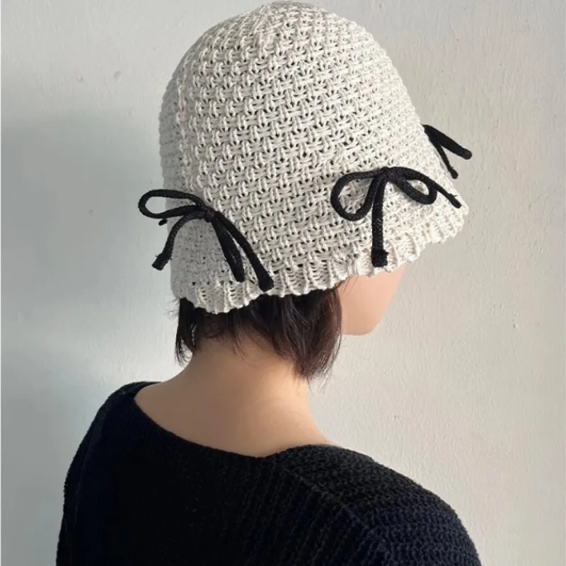 New Bow Knitted Women&#39;s Grass Bucket Hat Comfort Breathable Sunscreen Fi... - $18.40