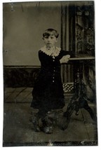 CIRCA 1860&#39;S 1/6th Plate Hand Tinted 2.25X3.5 in TINTYPE Young Girl in Earrings - £13.32 GBP