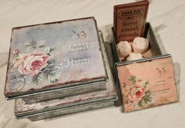 Shabby Chic Galvanized Tin Box Nesting Trio with Roses and Butterflies + Soaps - £23.01 GBP