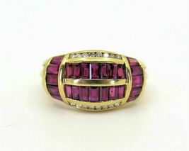 18K Yellow Gold Over Estate Red Ruby Baguettes &amp; Diamond Channel Set Ring 2.75Ct - £87.66 GBP