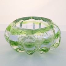 Thomas Webb Art Glass Bowl by Stan Eveson, Green Swirl Controlled Bubble Vintage - £27.82 GBP