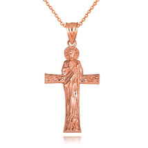 14K Solid Gold St. Saint Jude Patron Saint of Hope Cross Pendant Necklace - £150.05 GBP+