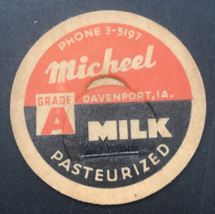 Vintage Michael Dairy Grade A Milk Bottle Cap 1 3/8&quot; Davenport Iowa IA - £9.74 GBP