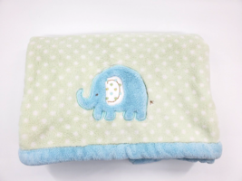 Carters Green Blue Polka Dot Elephant Plush Baby Blanket B350 - £19.70 GBP
