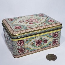 Vintage Embossed Floral Straw Flowers Hinged Tin Box Lid Container Holland Metal - £25.88 GBP