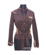 Cache Brown Cotton Suede Removable Belt Leather Trim Jacket Top Stretch ... - £56.23 GBP