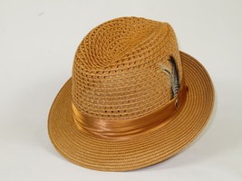 Men's BRUNO CAPELO Stingy Brim Fedora Braid Straw Hat Santa Cruz SC618 Cognac image 4