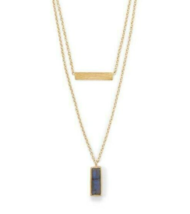 Lovely 14K Gold Plated Blue Labradorite Double Strand Bar Drop Necklace Gift 21&quot; - £148.00 GBP