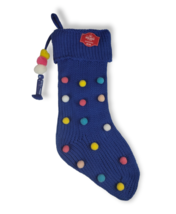 Holiday Time Blue Poms Knit 21 in Christmas Stocking with Tassels New - £6.69 GBP