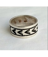 Native American Signed A Stamped Arrowheads Sterling Silver Band Ring - £69.63 GBP