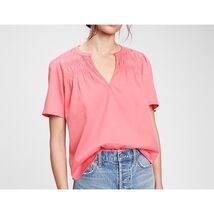 GAP Sz XL Pink Smocked Flutter Sleeve Tee Shirt V Neck Blouse Pullover Top - $13.33