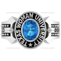 Women Custom School Class Ring Oval Birthstone Silver 925 Identity Collection - £89.67 GBP