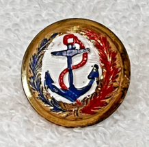 Older Gold Tone Metal Picture Button Anchor w Hand Painted Red White Blu... - £5.14 GBP