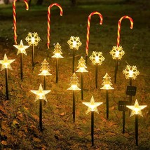 Set of 5 Solar Christmas Yard Stakes Outdoor Lighting Garden Star Snowflake Tree - £11.18 GBP+