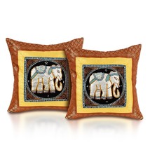 Decorative Blue Elephant Animal Motif Sequin Accent Throw Pillow Cover Set of 2 - £28.49 GBP