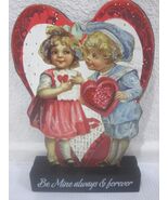 Vintage Style Valentines Glitter Wood Tabletop Sign Small Children Decor - $19.79