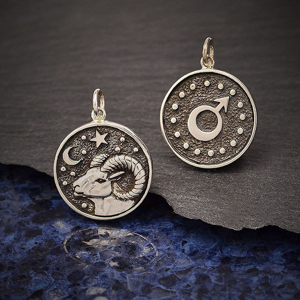  Sterling Silver Astrology Aries Pendant 24x18mm - $61.80