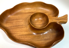 Monkey Pod Wood Chip &amp; Dip Serving Bowl MCM Hand Carved In Hawaii 13&quot; Long - $30.00