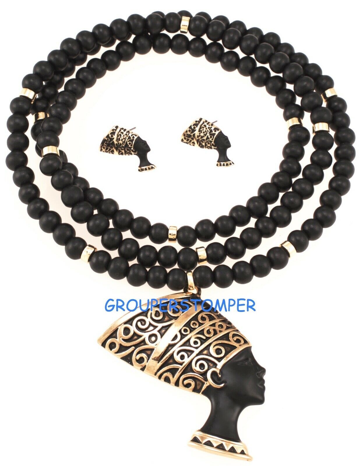 Nefertiti Egyptian Queen Pendant and Earrings Necklace Set - $24.70 - $37.60