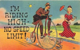 Men on Top Wheel Bicycle-Sees Blonde-I&#39;M Riding N Speed LIMIT-1947 Pmk-
show ... - £7.32 GBP