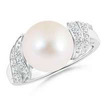 Authenticity Guarantee 
ANGARA 10mm Freshwater Pearl and Diamond Swirl Ring i... - £329.45 GBP+