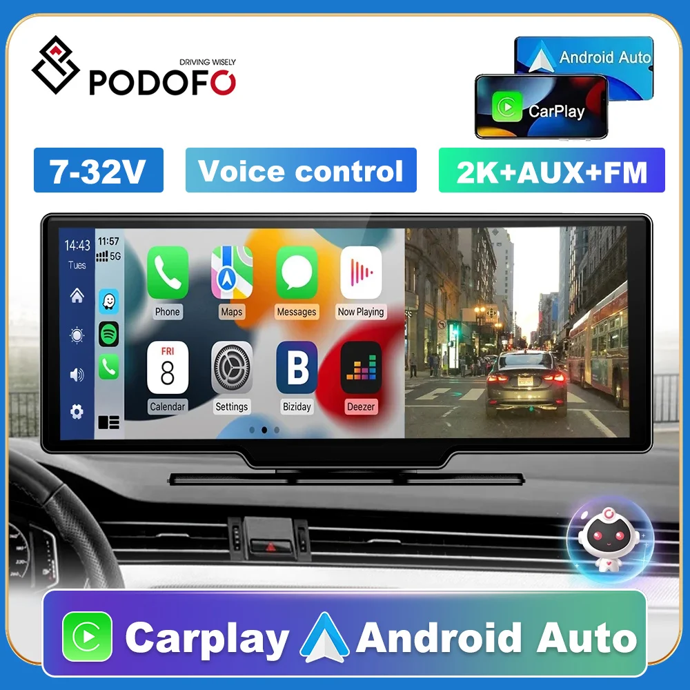 Podofo 9.3&quot; Dash Cam Rearview Camera Wifi Carplay &amp; Android Auto 2K DVR GPS - £99.42 GBP+