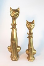 MID CENTURY REGENCY BRASS FELINE POISED CATS WITH FLORAL BOW TIE AND RAI... - £398.22 GBP