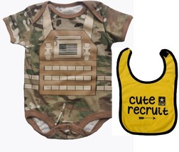 Multicam Flak Jacket Baby Boys Bodysuit and Army Logo Cute Recruit Bib S... - £30.95 GBP