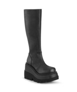 DEMONIA SHAKER-100 Women&#39;s Black Wedge Platform Goth Punk Lolita Knee Boots - $110.95