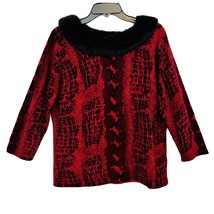 Norton Mcnaughton Vintage Black &amp; Red Snake Print Fur Collar Sweater Large - £17.56 GBP