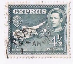 Cyprus King George VI 4 1/2 Piastre Stamp Used VG - £1.15 GBP