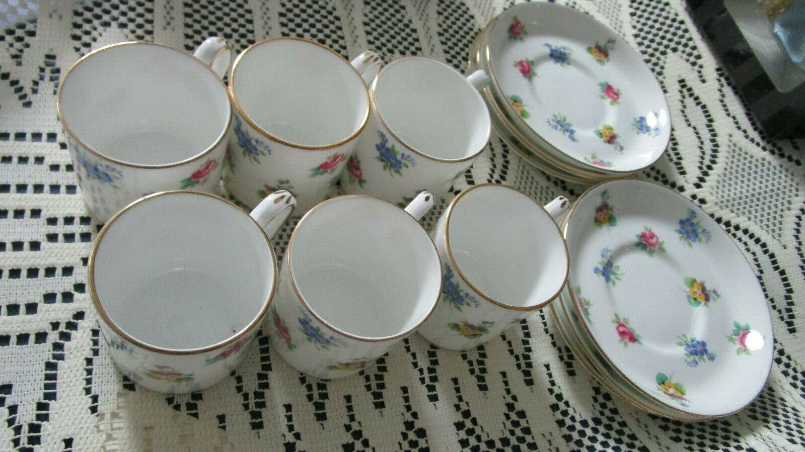 Rose Pansy By Crown Staffordshire Coffee Set 5 Pcs, 6 Pcs Creamer Sugar ... - $54.45+