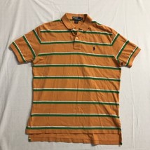 Vintage POLO RALPH LAUREN L Orange Green White Stripe Shirt Pique Hong K... - $23.03