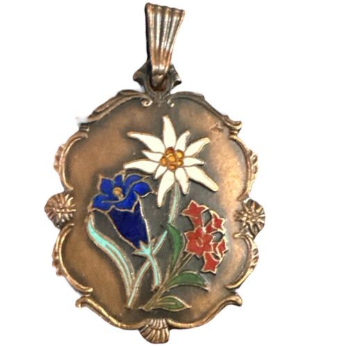 antique copper flower medal pendant medallion medallion original Austrian - $34.20