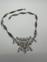 Vintage Designer Silver Colored Iridescent Rhinestone Bib Necklace 18.5&quot; - £15.58 GBP