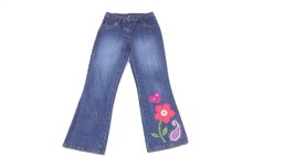 TALBOTS KIDS girls Felt Flower Embroidered Jeans Denim Pants size 8 adj. Tabs - £9.46 GBP