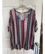 Cato Plus Size Women’s Shirt Cold Shoulder Red White Blue Smocked Bottom 22/24W  - $12.65