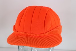Vtg 90s Streetwear Blank Insulated Brimmed Winter Beanie Hat Blaze Orang... - $48.50 CAD