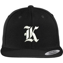 Trendy Apparel Shop Old English K Embroidered Flat Bill Snapback Cap - Black - £20.07 GBP